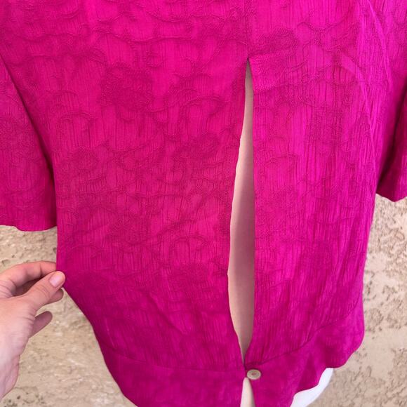 Vintage Karen Stevens Magenta Blouse Peekaboo Back Shoulder Pads Size 12P - Picture 5 of 5